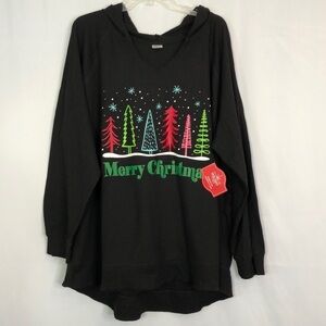 HOLIDAY TIME Waffled Hooded Tee Shirt Long Sleeve Black Size S
